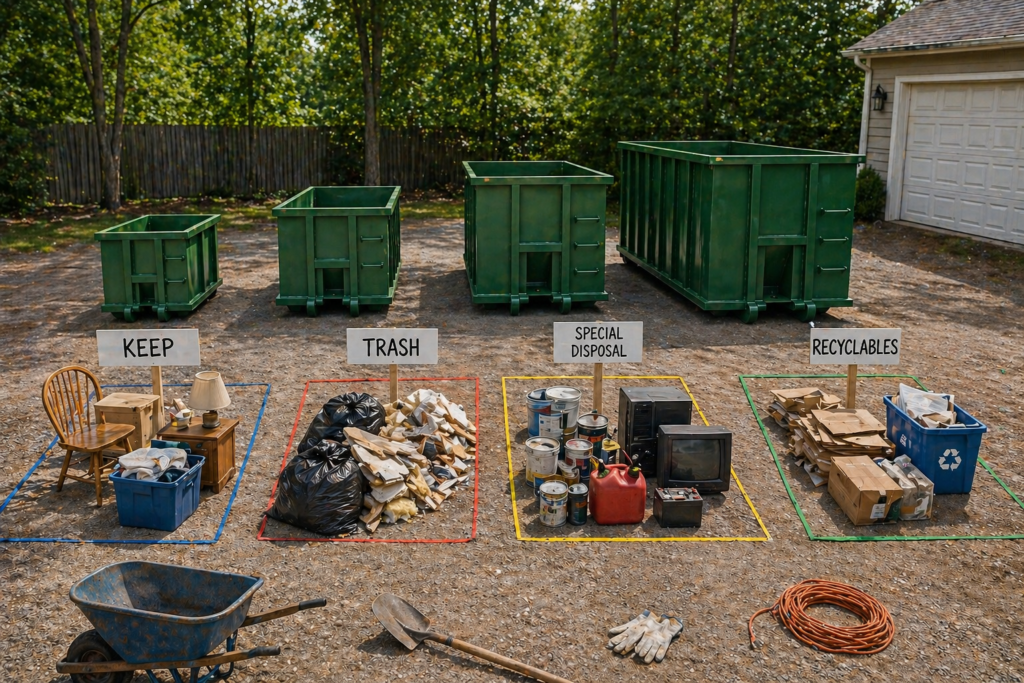 Cleanup station with sorting zones
