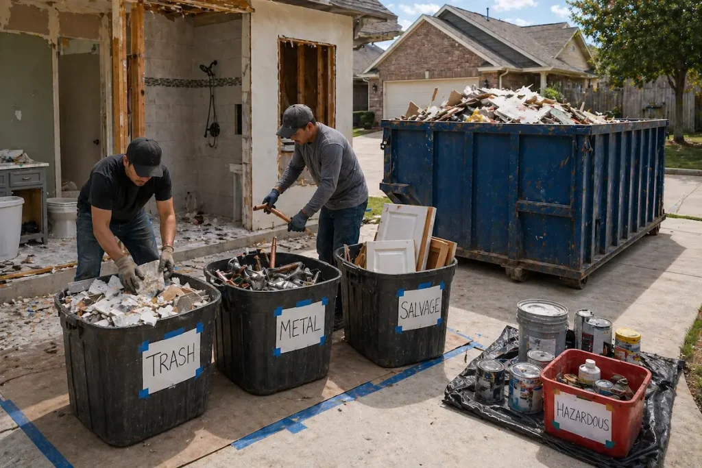 Suburban home renovation cleanup in progress