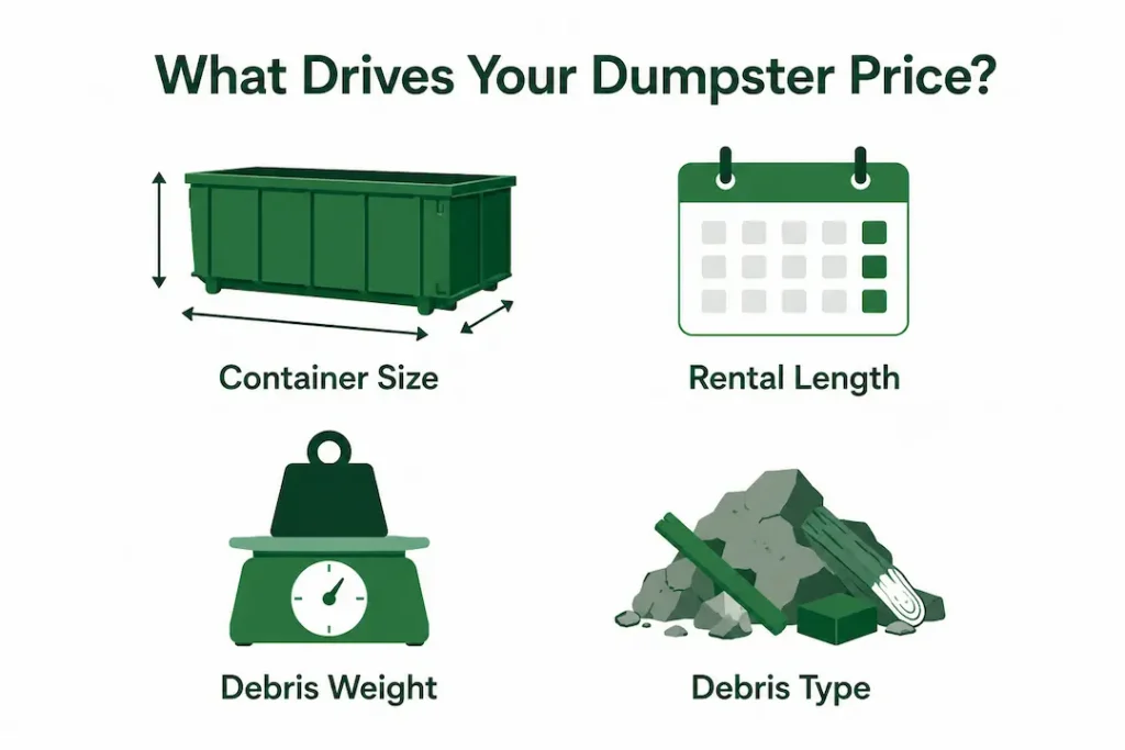roll-off dumpster rental pricing factors Dallas TX
