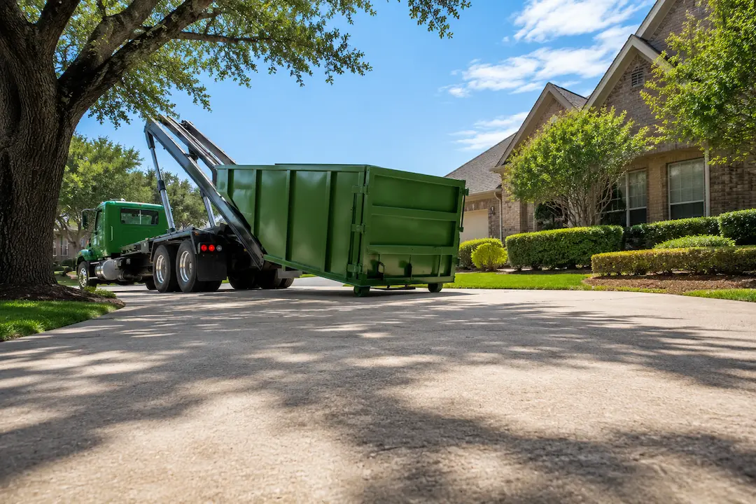roll-off dumpster delivered to a Dallas driveway