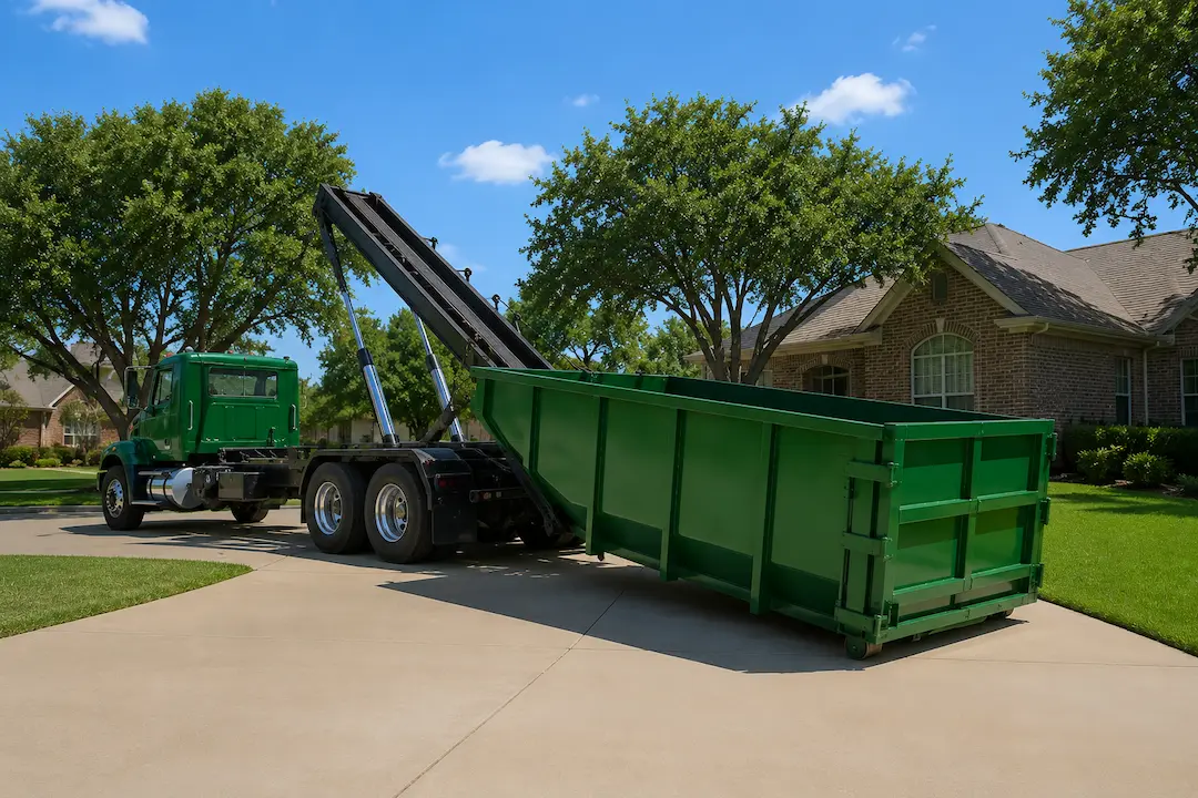 roll-off container rental delivered to a Dallas driveway