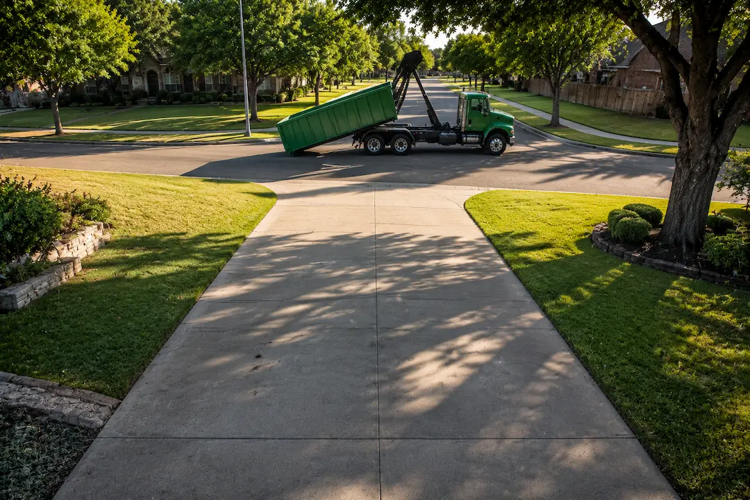 roll-off truck driveway approach space Dallas